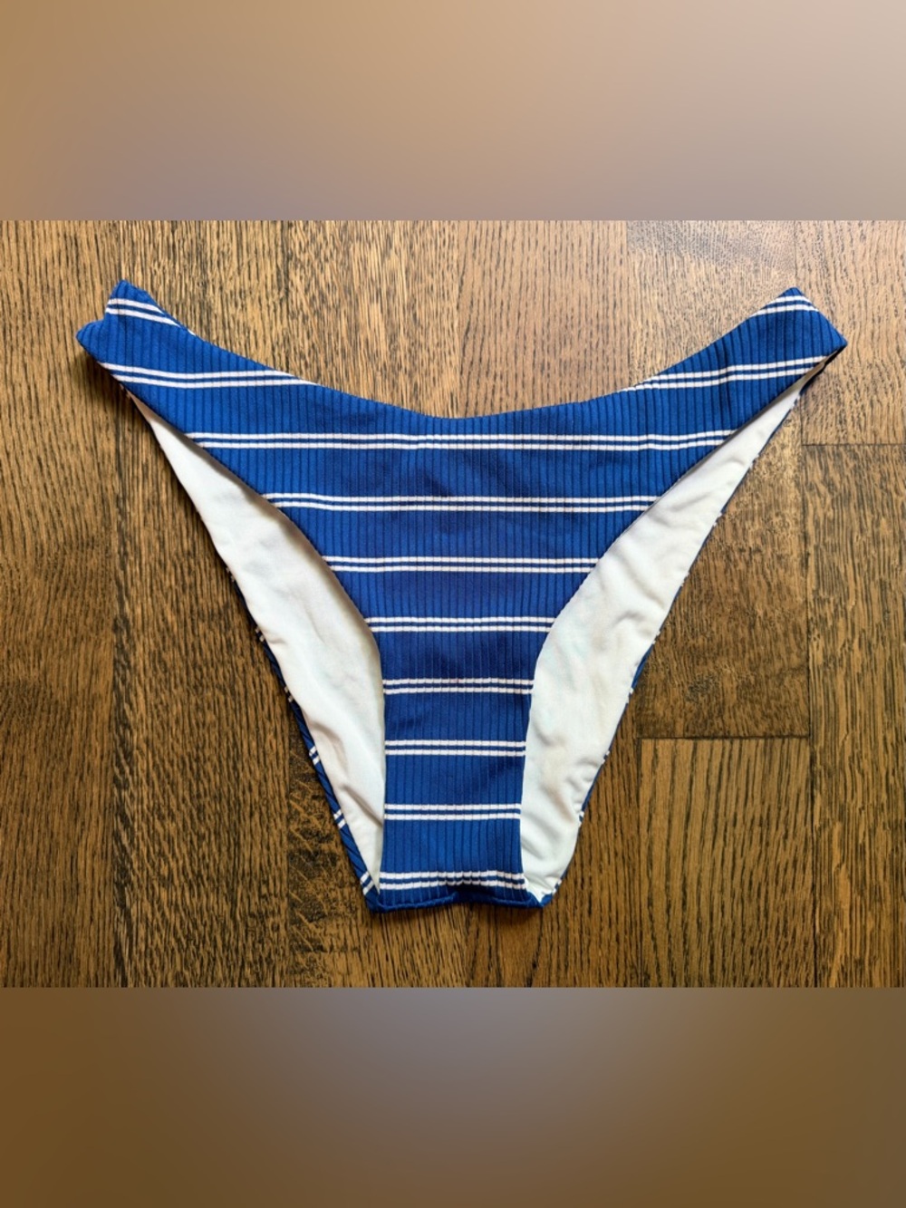 NWOT Madewell Blue and White Ribbed Bikini Bottoms - Double Stripe - Small
